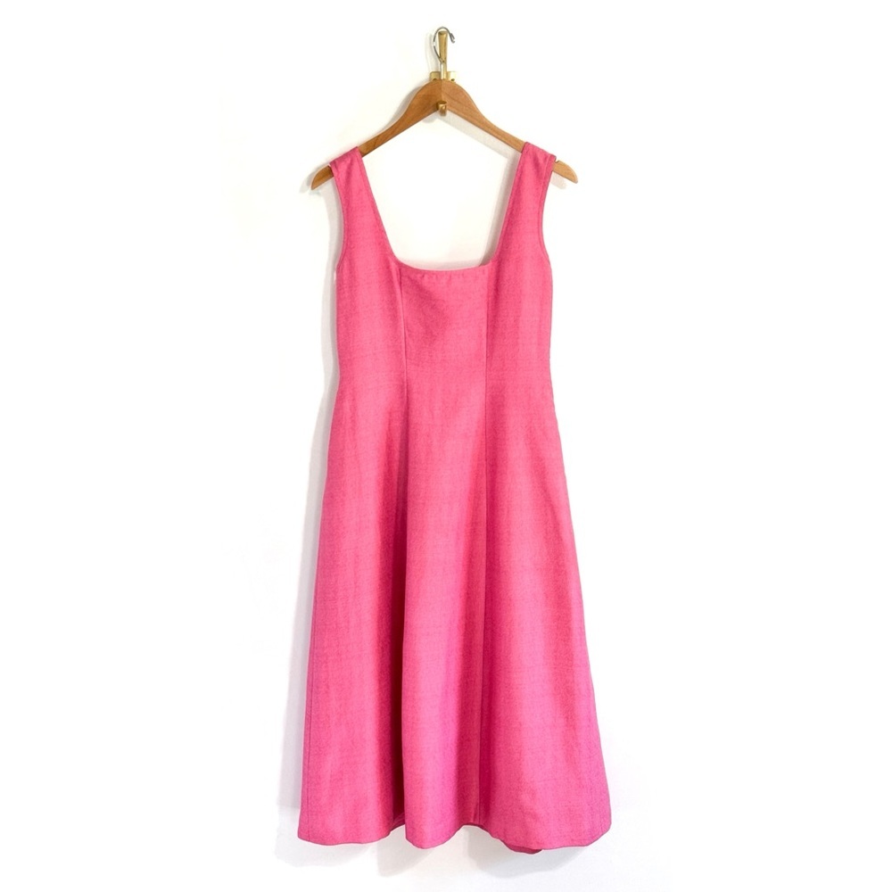NWT Cult Gaia Midi Pink Linen-Blend Leigh Open-Back Dress - Picture 2 of 9